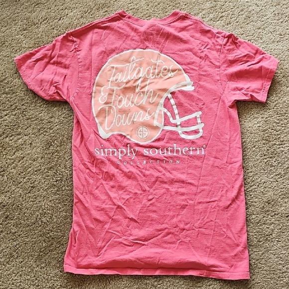Simply Southern Tailgates & Touch Downs Coral Tee Size SMALL - Picture 2 of 4